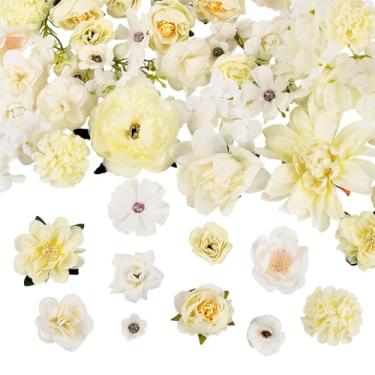 Imagem de SOFPLATE 1 caixa 51 peças de flores de estilo aleatório cabeças de flores artificiais brancas flores de tecido falso de seda flores decoração de casa para guirlanda de grinalda suprimentos DIY