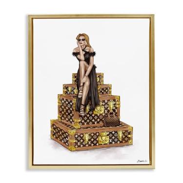 Imagem de Stupell Industries Design de arte de parede em tela flutuante em ouro feminino de viagem na moda por Ziwei Li, 78 x 63 cm