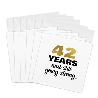 Imagem de 3dRose Cartões comemorativos – Presente de aniversário de 42 anos ainda em forte 42º aniversário de casamento – 15,24 x 15,24 cm, conjunto de 6 (gc_289677_1)