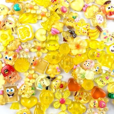 Imagem de Lmlliang 50 peças amarelas sortidas de resina plana amuletos de geleca aleatória enfeite para fazer grampos de cabelo, sapatos, capa de telefone, decoração de scrapbook, artesanato faça você mesmo
