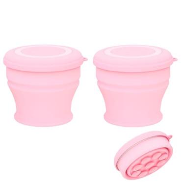 Imagem de Tizee 2025 Novos copos dobráveis para viagens | Caneca de água dobrável de silicone com tampa e ventosa | Portátil de 142 g, para acampamento, caminhada e atividades ao ar livre (rosa)
