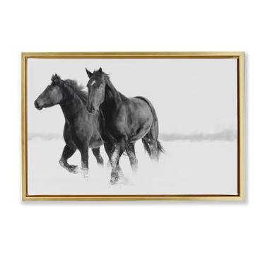 Imagem de Stupell Industries Arte de parede em tela flutuante dourada com cavalos de inverno galopantes por Amy Carroll, 53 x 78 cm