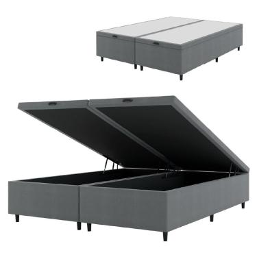 Imagem de Cama Box Com Baú King 1,93m Prince Suede Cinza Cinza