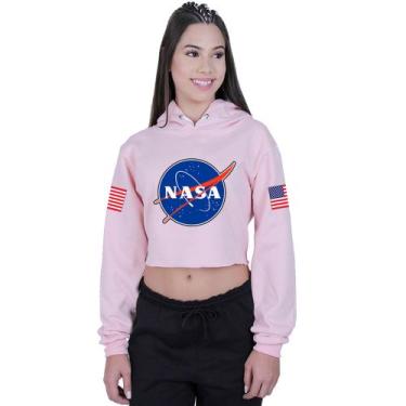 Imagem de Cropped Moletom Feminino Moda Geek Nerd Nasa - Lafre, Rosa claro, M