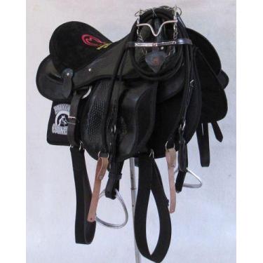 Imagem de Cela Australiana Do Mangalarga Preta Em Couro Para Cavalgada 16" + Ite