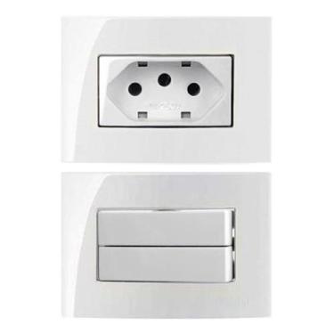 Imagem de Tomada Embutir para Móvel 3 Pinos 20a Branco + Interruptor Simples Dup