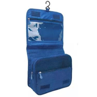 Imagem de Necessaire com gancho de Pendurar Divisórias Organizadora para Maquiagem Cosméticos compacta e portátil para mala(Azul escuro)