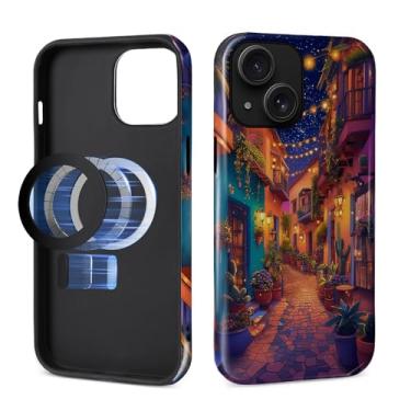 Imagem de MQJCYB Capa magnética para iPhone 14 iPhone 13, compatível com Magsafe Hybrid Heavy Duty 2 em 1 Capa brilhante resistente à prova de choque para iPhone 14 iPhone 13 - Dreamy City Cactus