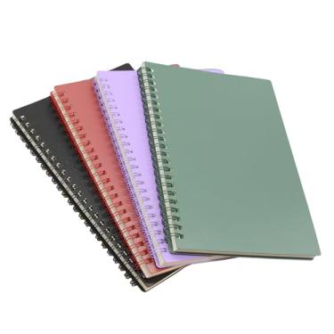 Imagem de YIKANGHENG 4 cadernos espirais tamanho A5, 4 cores, 21 x 14 cm de espessura, capa dura de plástico de 7 mm, pautado para faculdade, 80 folhas/160 páginas para estudo e anotações (escuro)