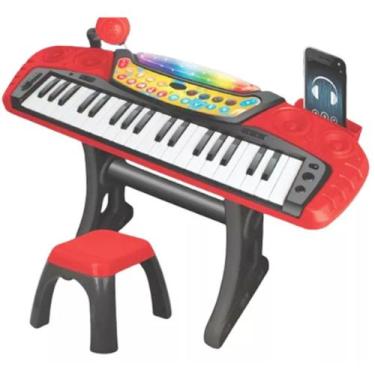 Imagem de Teclado Tecladinho Musical Infantil Com Banqueta Microfone 37 Teclas O