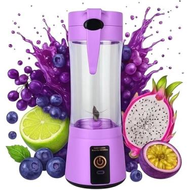 Imagem de Mini Liquidificador Portátil Recarregável USB, 6 Lâminas, Copo para Sucos e Vitaminas (Roxo)