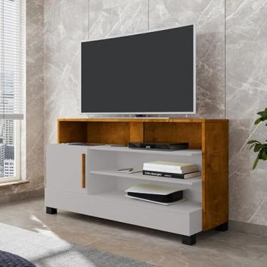 Imagem de Rack Pipa Decorativo para TV até 48” com Porta e Nichos Sala (Off/Naturalle)