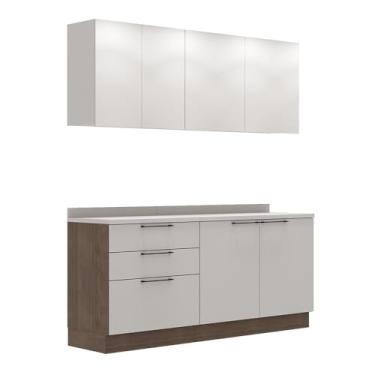 Imagem de Cozinha Modulada Pequena Herval Amsterdam, 6 Peças, Off White e Avelã, com tampo