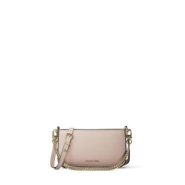 Imagem de Michael Kors Bryant Bolsa transversal conversível pequena, ferragens douradas/couro seixo/rosa macio