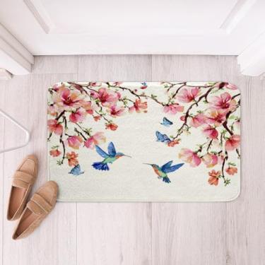 Imagem de Beija-flor Tapetes de banheiro infantil floral natureza botânica tema tapetes de banho para banheira de chuveiro para meninos meninas lindos tapetes de banho de borboleta para banheiro flores coloridas antiderrapantes acessórios de banheiro 20" x 32"