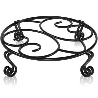 Imagem de Yimobra Suporte de planta patenteado original para vaso de flores Suporte em vaso pesado para ambientes internos ao ar livre, metal à prova de ferrugem Ferro Jardim Suporte redondo Rack para plantadores, preto, 28 cm