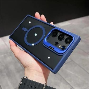 Imagem de Para Samsung Galaxy S24 Ultra S22 Plus S23 FE Capa transparente com suporte oculto à prova de choque, capa protetora magnética sem fio para carregamento, azul escuro, para S23Ultra