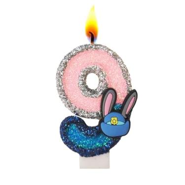 Imagem de Velas com número de aniversário, vela de glitter rosa e azul para bolo, decoração de topo de bolo de feliz aniversário (número 9)