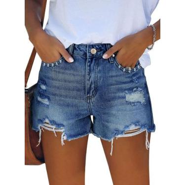 Imagem de Shorts jeans apenas fofos, cintura alta, azul marinho envelhecido, XXL