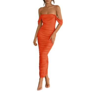 Imagem de Vestido feminino PRETTYGARDEN 2025, verão, sem ombros, laranja, GG