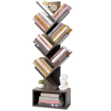 Imagem de Estante de livros Hoctieon de 6 camadas com gaveta cinza para escritór