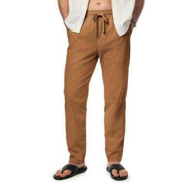 Imagem de Calças masculinas JMIERR, casuais, algodão, linho, cintura elástica, M