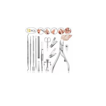 Imagem de Kit de podologia para pedicure, unhas encravadas, 12 peças de aço inox
