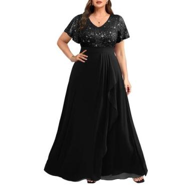 Imagem de Vestidos formais Pinup Fashion Plus Size, pretos, convidados de casame
