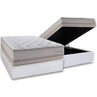 Imagem de Cama Box Baú Casal: Colchão Molas MasterPocket Ensacadas Herval C1740 + Base CRC Linhão White (138x188)