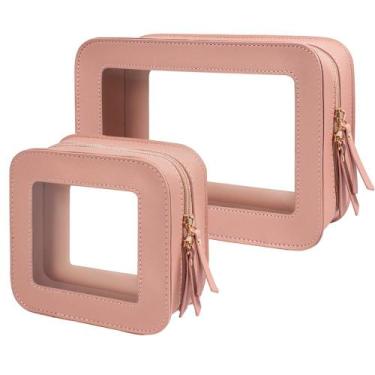 Imagem de Conjunto de 2 peças de bolsa de maquiagem transparente para viagem, or