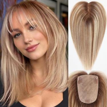 Imagem de Topper de cabelo starluck SilkHug 100% cabelo humano 30 cm com franja
