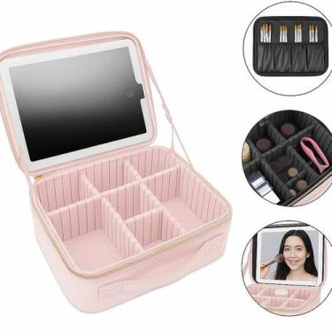 Imagem de Maleta Rosa Organizador para Maquiagem Espelho com LED Recarregável US