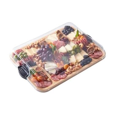 Imagem de FARBERWARE Tábua de corte Build-a-Board com três compartimentos e tampa de bloqueio transparente para charcutaria, lanches e muito mais. Pegue. Aproveite, 30 x 40 cm, acácia