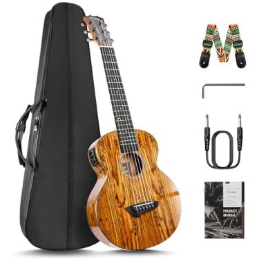 Imagem de Guitalele Caramel GEG95 Butterfly Bocote | Kit de guitarra acústica e elétrica profissional de 76 cm feito à mão com acessórios para viagens