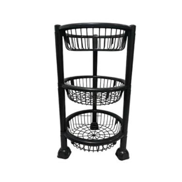 Imagem de Fruteira De Chão Cesto Organizador Cozinha Dispensa Frutas Legumes Preta (3 Andares)