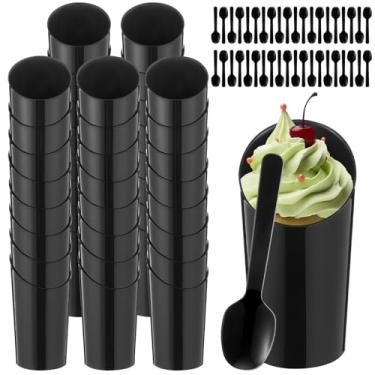 Imagem de Kritkin Conjunto de 200 peças de copos de sobremesa de plástico com colheres pequenas taças redondas descartáveis parfait para Halloween, outono, dia de Ação de Graças, casamento, pudim, mousse