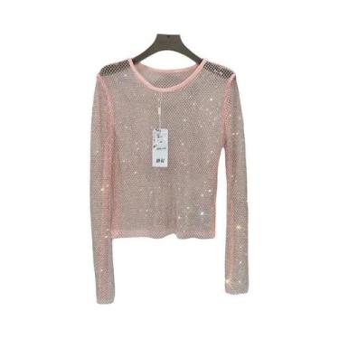 Imagem de Camiseta Feminina Slim Fit Manga Longa - Malha Transparente com Detalh