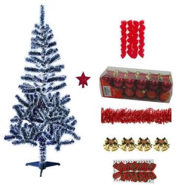 Imagem de Kit Árvore De Natal Nevada Decorada 1,50cm 220 Galhos Com 50 Itens Enf