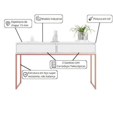 Imagem de Aparador Buffet Iron Industrial Corredor Branco Cobre - Mais de Casa