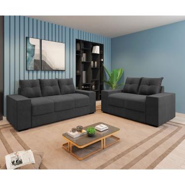 Imagem de Conjunto Sofá 3 e 2 Lugares Suede Chamego II Flash - Cinza