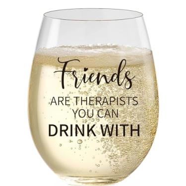 Imagem de TIAOFENGZHEN Presentes de aniversário para mulheres amizade – taças de vinho, "Friends Are Therapists You Can Drink With" – taça de vinho resistente a arranhões, presentes de aniversário de melhor