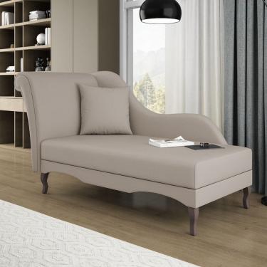 Imagem de Divã Recamier Chaise Longue Valentina Clássico com Pés de Madeira Veludo Bege - Desk Design