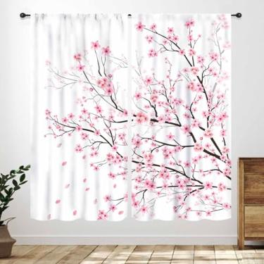 Imagem de Cortinas de flor de cerejeira rosa, ramos de árvore de flores japonesas retrô florescendo primavera floral tradicional pintura asiática cortinas de janela tratamento para quarto sala de estar 53 cm L