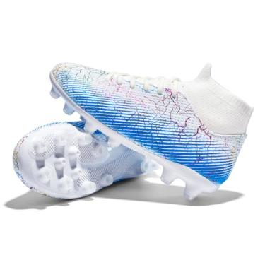 Imagem de Alekaor Chuteiras infantis para meninos e meninas, tênis de futebol juvenil, cano alto, treinamento ao ar livre, Branco, 21