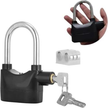 Imagem de Cadeado com Alarme Antifurto Reforçado e Chave Tetra - Trava de Segurança para Moto, Bike, Portão e Armários + Bateria Extra