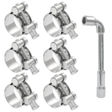 Imagem de PHITUODA 6 peças 29-31 mm (1,14-1,22") 304 braçadeira de mangueira de parafuso em T de aço inoxidável, braçadeiras de tubulação turbo de radiador ajustáveis resistentes para automóveis/mecânicos