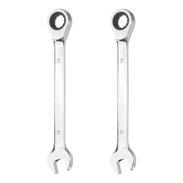 Imagem de HARFINGTON 2 peças chave de catraca de 15 mm, caixa catraca métrica de 12 pontos e chave inglesa de extremidade dupla de aço CR-V para conserto de máquinas automotivas de móveis de tubulação DIY