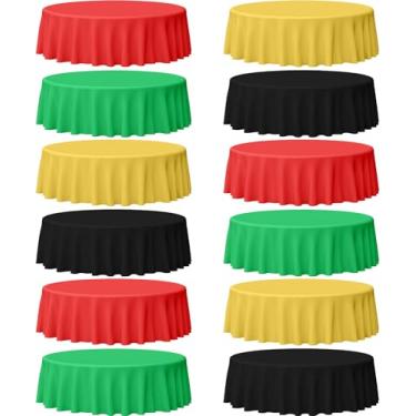 Imagem de COCPOK Pacote com 12 toalhas de mesa redondas, toalha de mesa de plástico descartável de 213 cm, toalhas de mesa PEVA resistentes à água, capa de mesa redonda para casamento, chá de bebê, piquenique