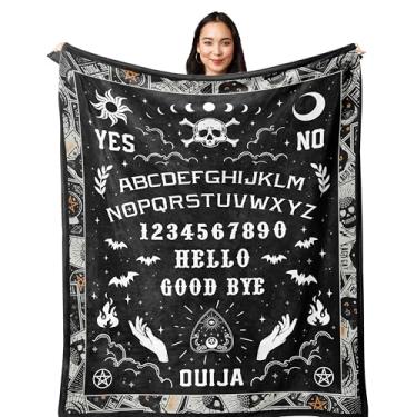 Imagem de POQUSH Ouija Cobertor de tabuleiro para mulheres, crianças, meninas, meninos, homens, bruxas, esqueleto de Halloween, presentes assustadores, presentes assustadores, sol e lua, 152 x 127 cm