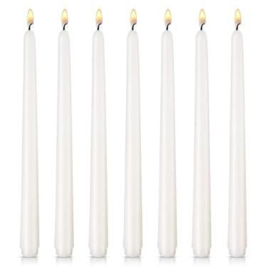 Imagem de Pacote com 7 velas brancas cônicas – velas cônicas de 25 cm, sem gotejamento, sem fumaça e sem cheiro – 8 horas de queima – Castiçais altos – Ideal para casamentos, jantares, decoração de casa, festa